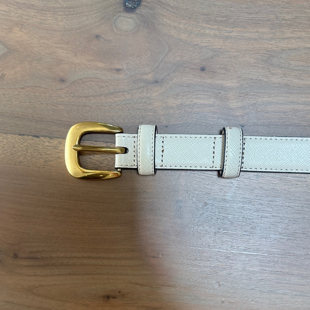 Aritzia Cream Belt with Gold Buckle